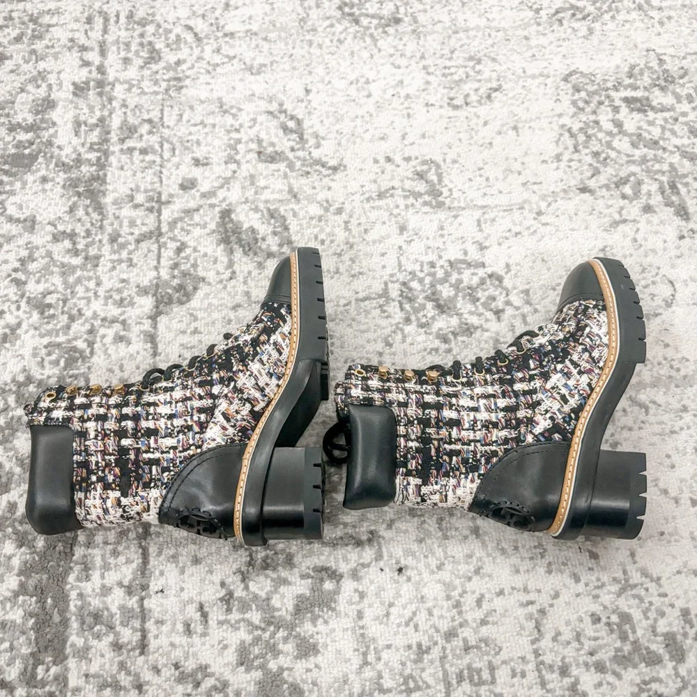 NEW Tory Burch Miller Tweed Lace Up Boot